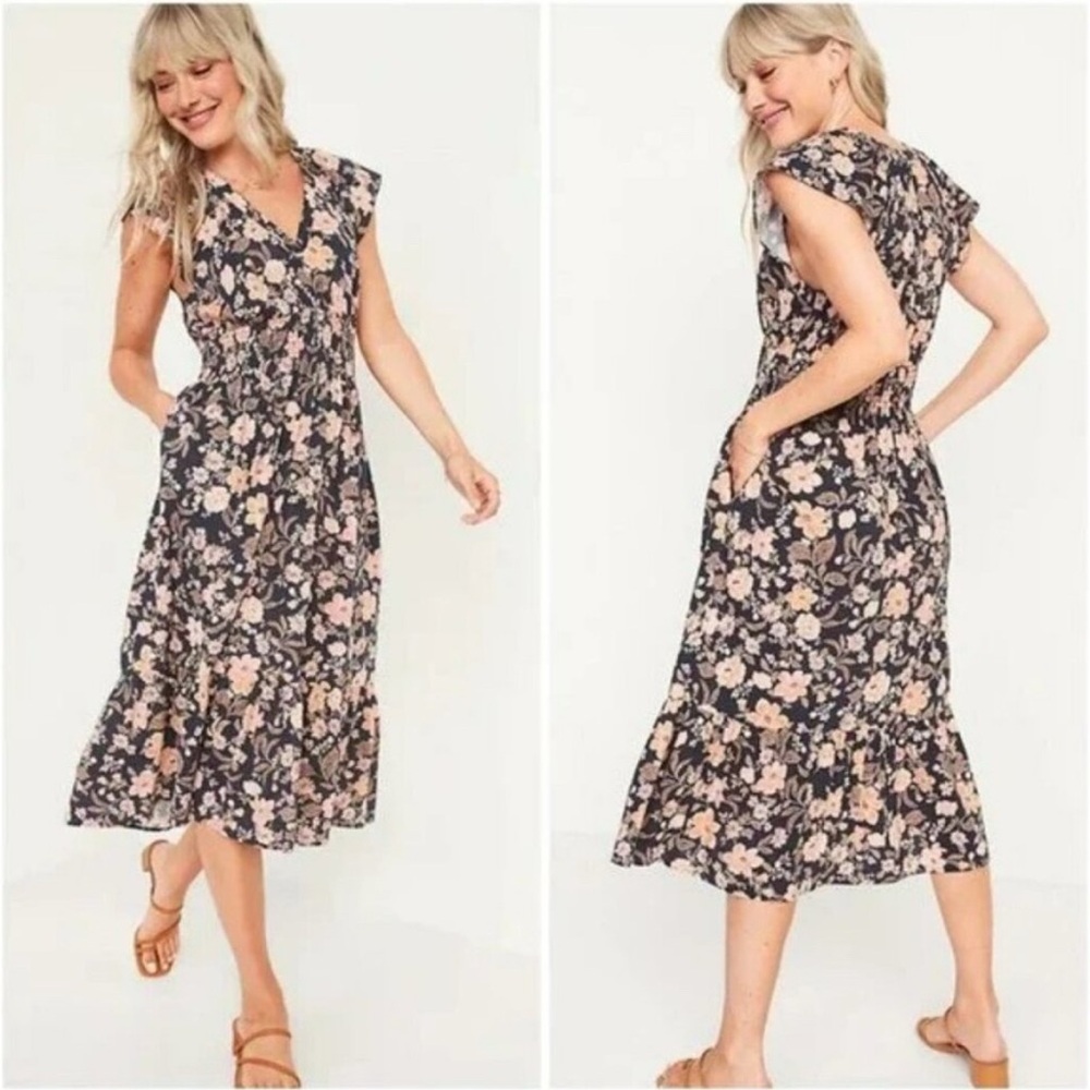 Old Navy Orange and Navy Ruffled Tiered Sundress